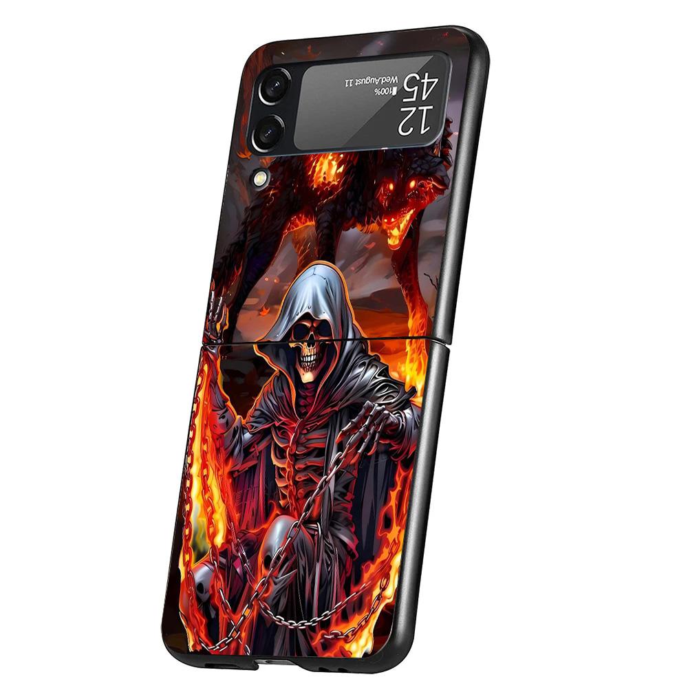 Death Grim Reaper Skull Scythe Cover Phone Case For Samsung Galaxy Z Flip 7 6 5 4 3 5G Flip7 Flip6 Flip5 Flip4 Flip3 Black Funda