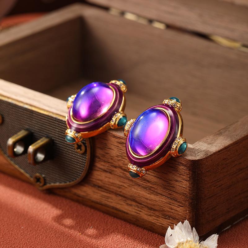 SUYU Medieval Vintage Earrings Style Geometric Enamel Round Women's Design Earrings Daily Party Accessories Fashion Zircon