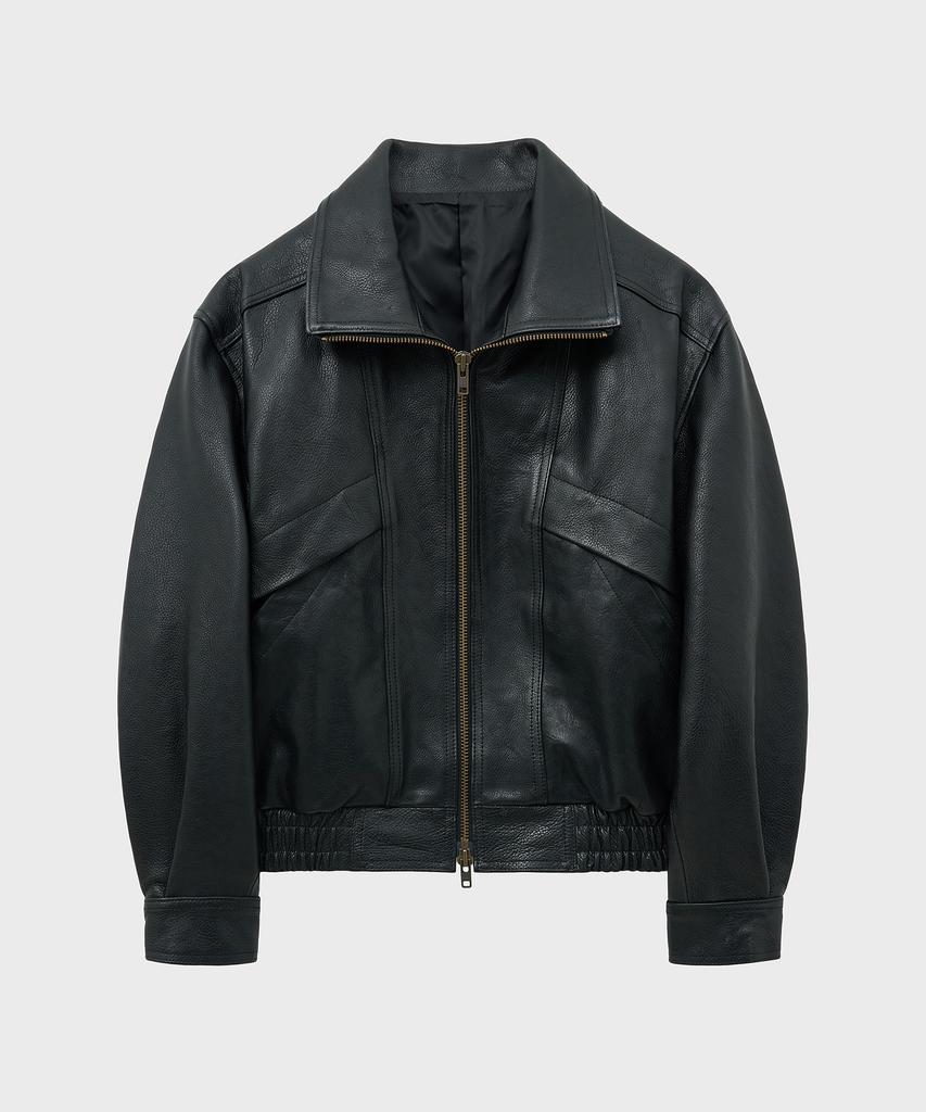 Noirer Antique Cow Leather High-Neck Blouson (Black)