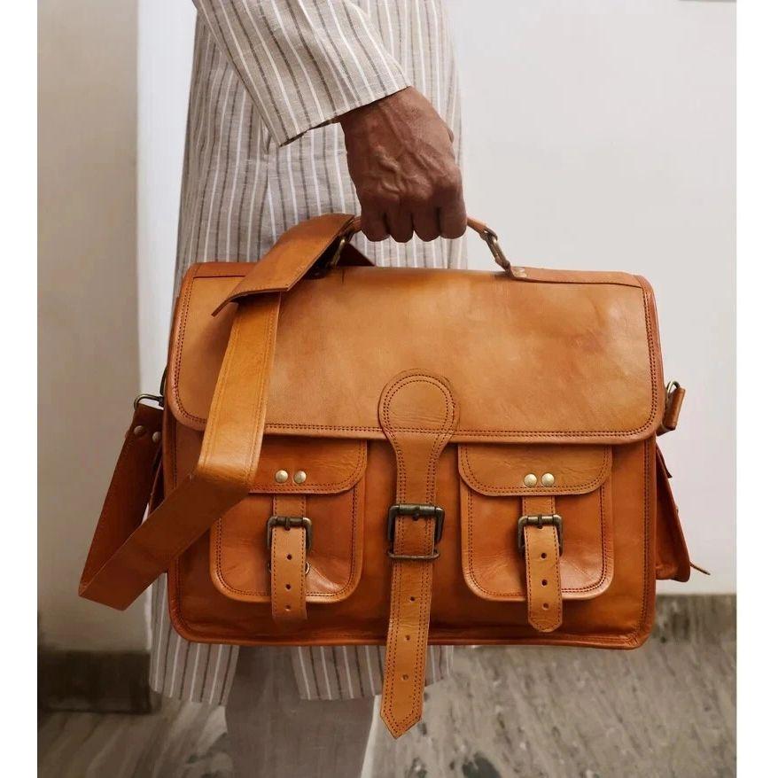 Briefcase Vintage Leather Satchel Messenger Bag Laptop Handmade Brown