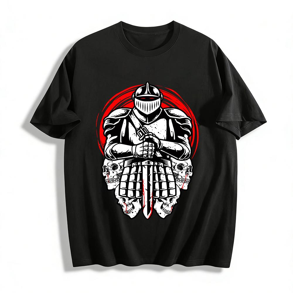 

Dark Style Death Knight Skull Print Trendy Brand Short Sleeve T-shirt Pure cotton T-shirt XXS
