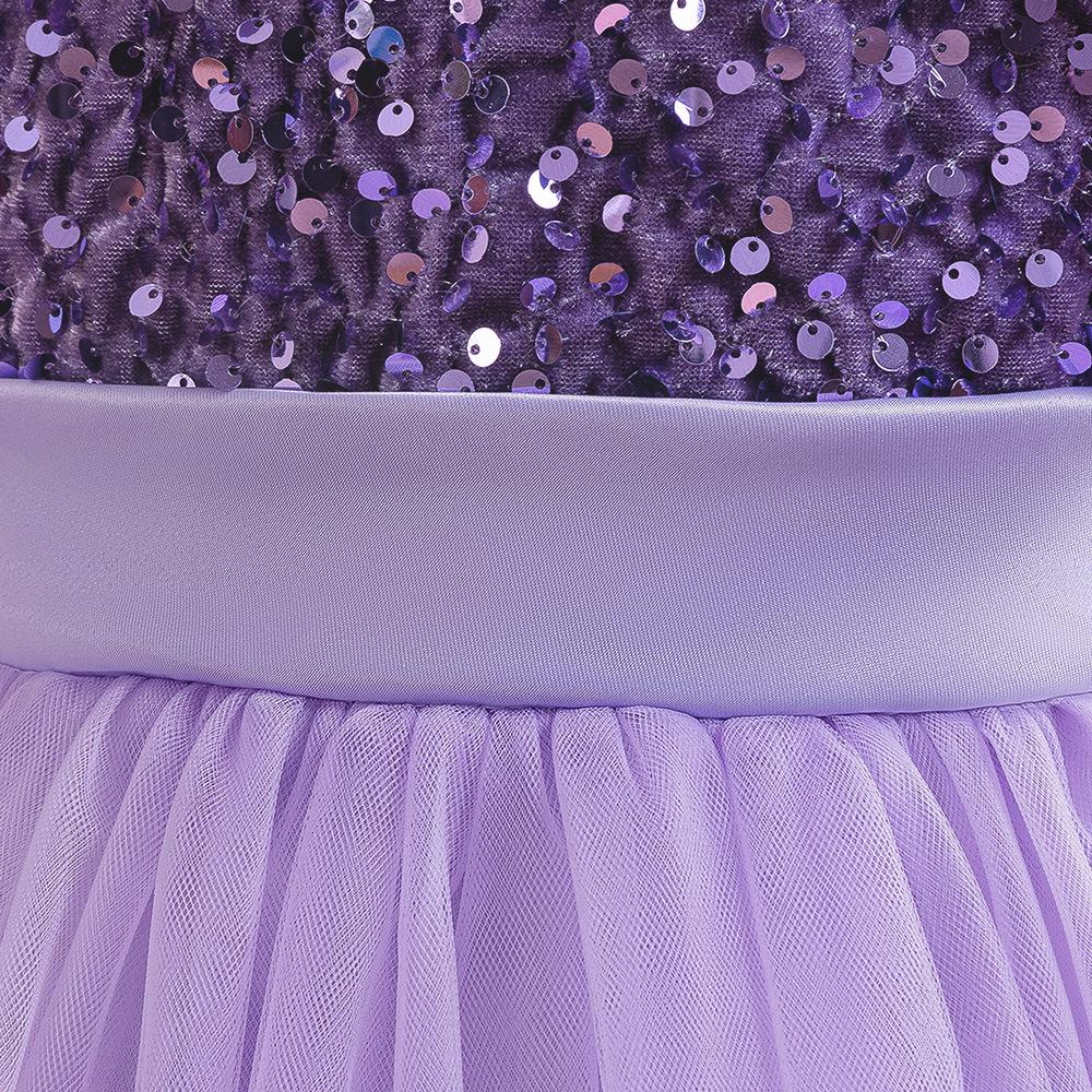 European & American Girls' Sequin Puffy Princess Dress with Bubble Sleeves for Catwalk and Evening Events