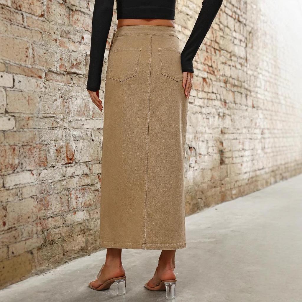 Women's European & American High-Waisted Slit Denim Midi Skirt - New Fashion