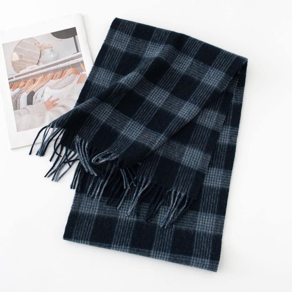 100% Wool Scarf High-end Women's Versatile Thickened Plaid Splicing Warm Scarf Dual-purpose