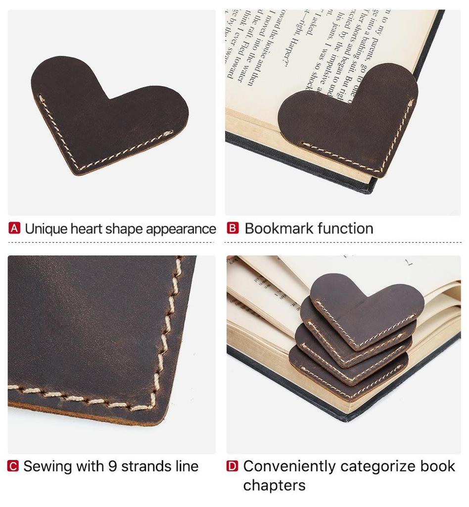 Handmade Heart-Shaped Retro Leather Bookmark – Personalized Creative Genuine Leather Page Holder.