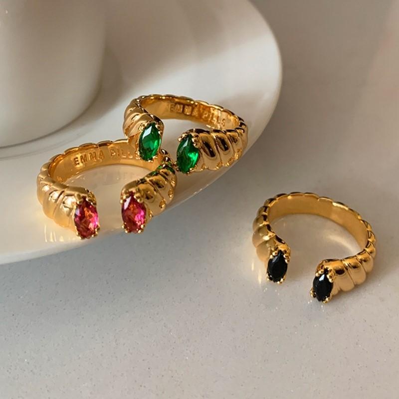Vintage Gold Color Shiny Colorful Inlaid Zircon Open Ring for Women Trendy Temperament Wedding Engagement Ring Jewelry