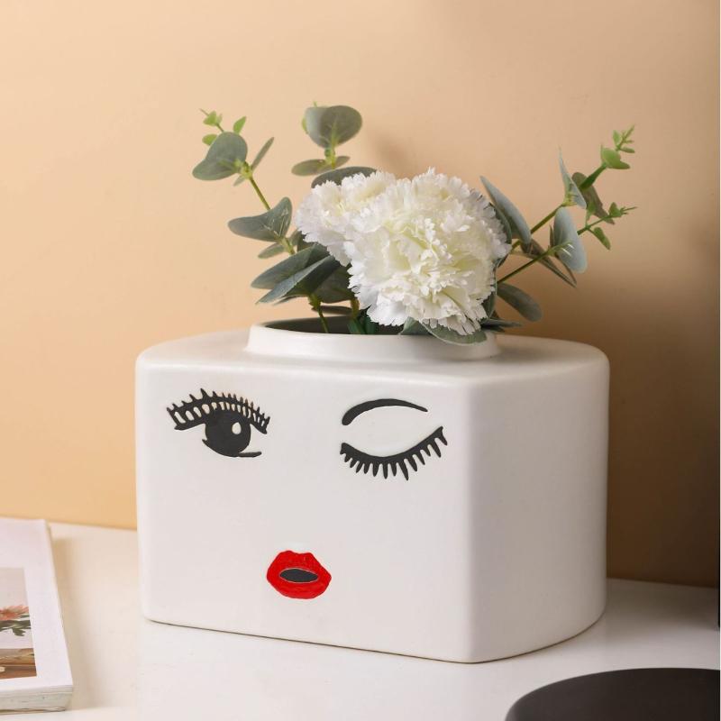 Nordic Ins Hand-painted Ceramic Vase Ornaments Home Living Room Foyer Abstract Art Decoration Creative Flower Arrangement Tool