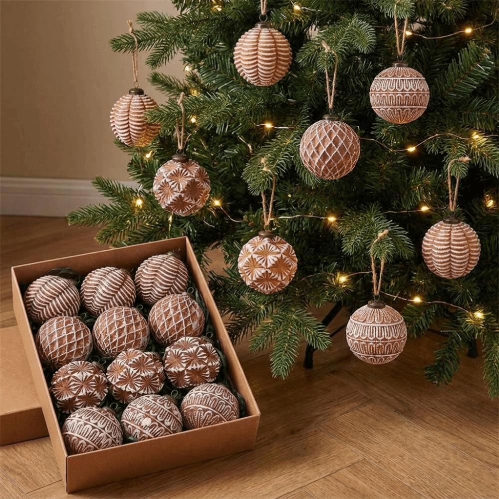 12PCS 8cm Christmas Ornament Ball Set Vintage Style Christmas Spheres Pendant Hotel Decor