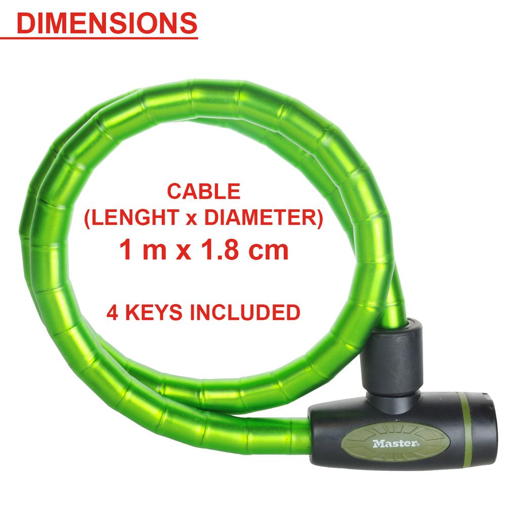 Master Lock Bike Lock Cable, 4 Keys, 100 cm x 18 mm