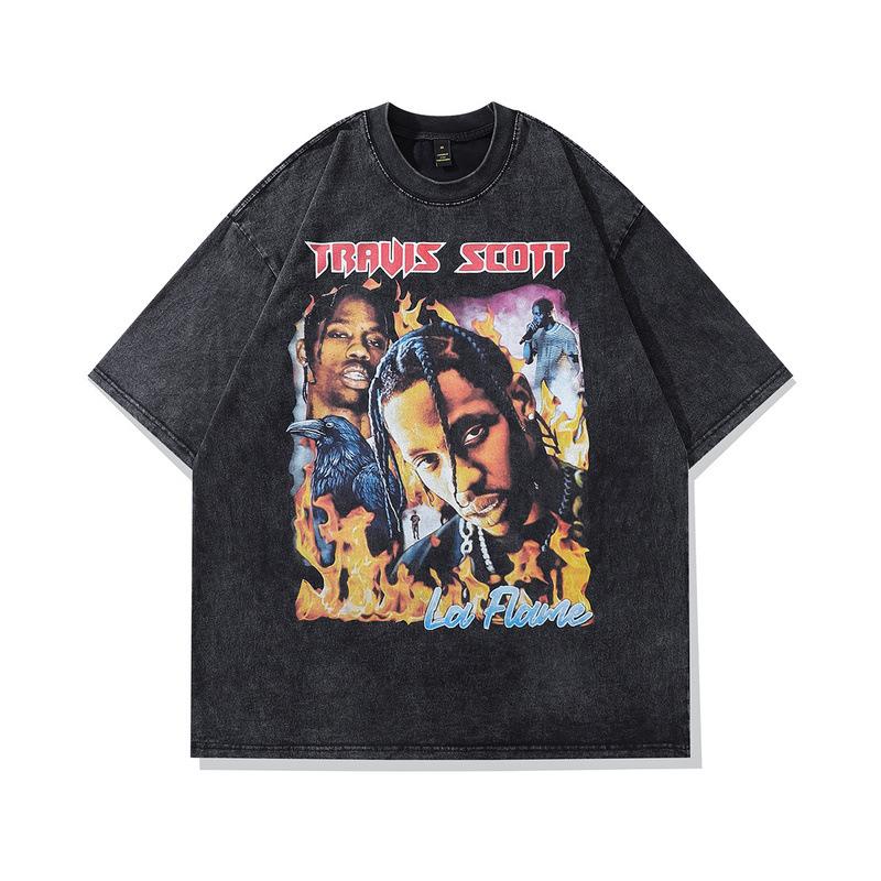 Rodman Portrait Retro Washed Old Short-Sleeved T-Shirt Men'S And Women'S American Street Hiphop Half-Sleeved Tee