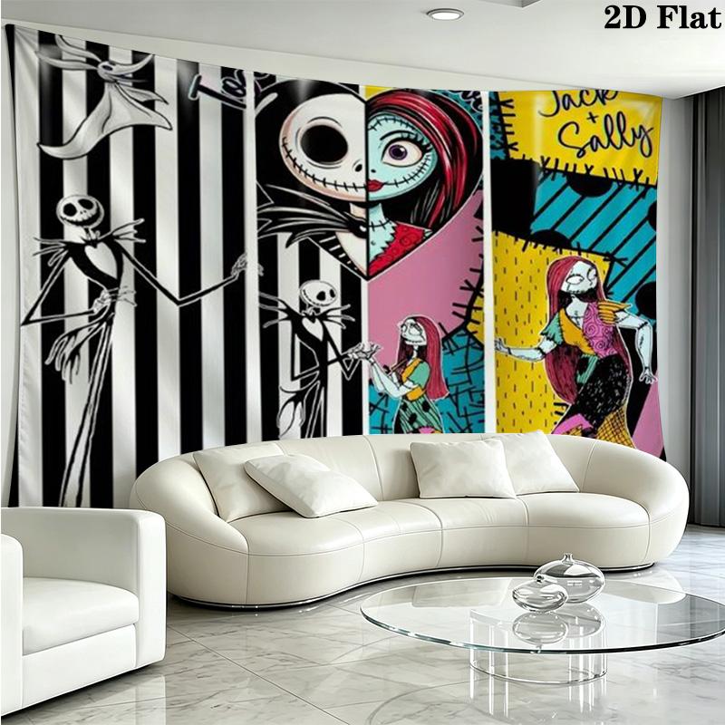 Jack & Sally Wall Tapestry Aesthetic Wall Hanging Printed Fabric Blanket Decorative Tapestries for Bedroom Living Room Home Decor