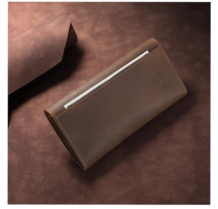 Herren Crazy Horse Leder Dreifach-Geldbörse - Großes Fassungsvermögen Retro Clutch