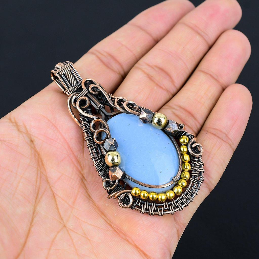 Owyhee Opal Pendant, 999 Copper Wire Wrapped Jewelry, Gemstone Pendant, Gift For Her Handmade Dainty Jewelry