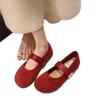 Nouvelles chaussures plates décontractées Mary Jane style fée douce rétro daim rouge bouche légère chaussures simples femme printemps