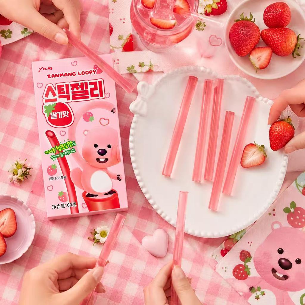 YEM Zanmang Loopy Strawberry‑Flavor Long Strip Candy 60g | Tangy Sweet Fruit Taste, Chewy Elastic Texture, Unique Strip Shape