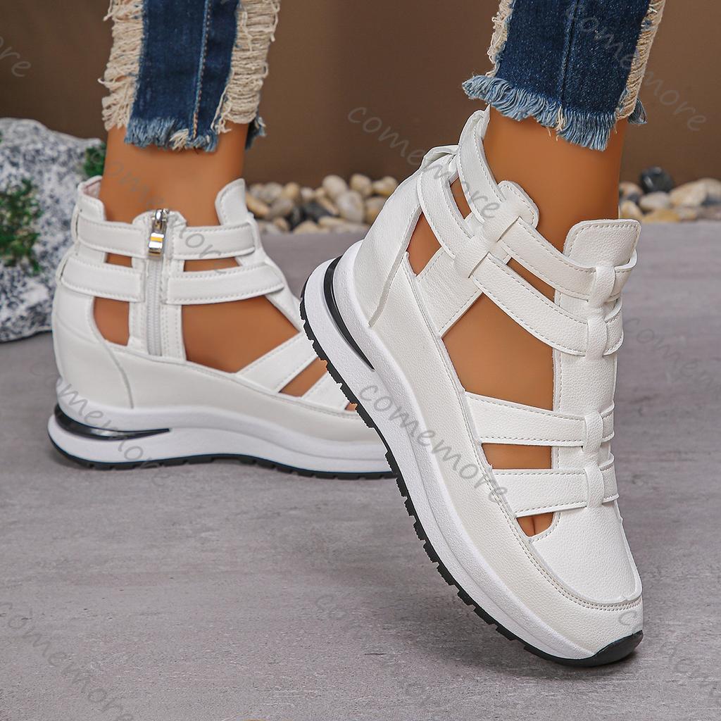 Comemore Women Shoes Buckle Strap Women's Sandals New Closed Toe Casual Summer Solid Wedge High Heels Gladiator Sandales Femmes