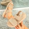 Women' & Slip-On Open-Toe Sandals with Elastic Crinkle Strap - Low Heel Sole Beach Slippers Women Shoes