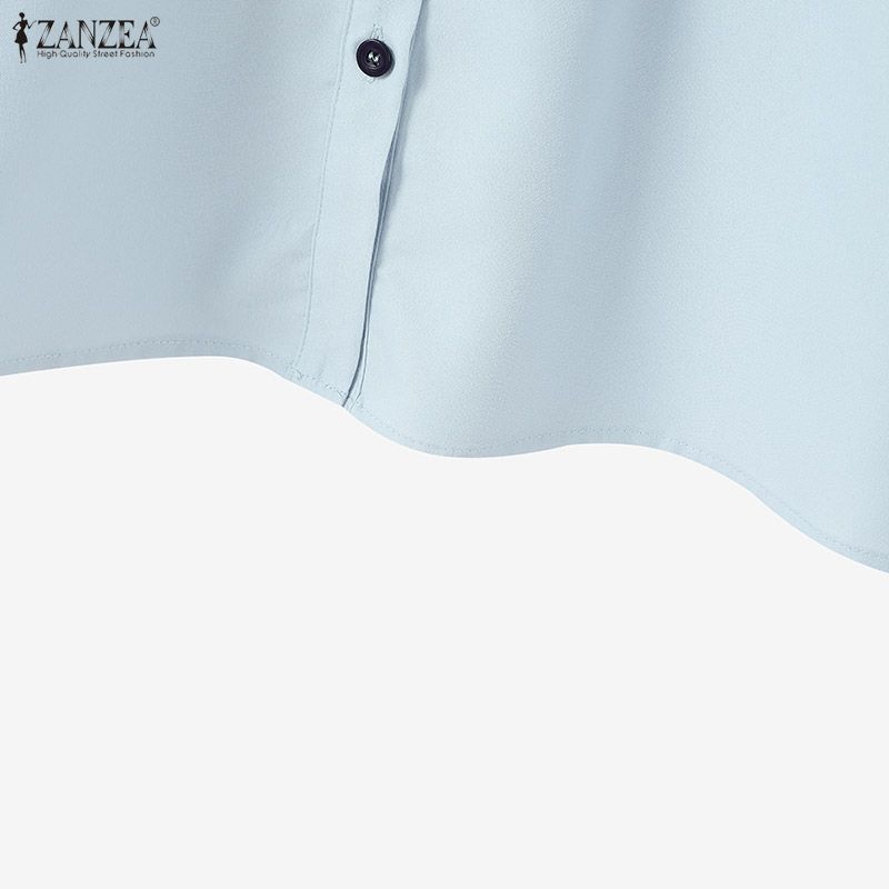 ZANZEA Women Turn Down Collar Casual Short Sleeve Patchwork Blouse