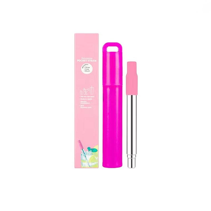 

Stainless Steel Telescopic Straw Silicone Mouth Straw Travel Portable Straw Set with Box Cleaning Brush Camping Travel Straw.
