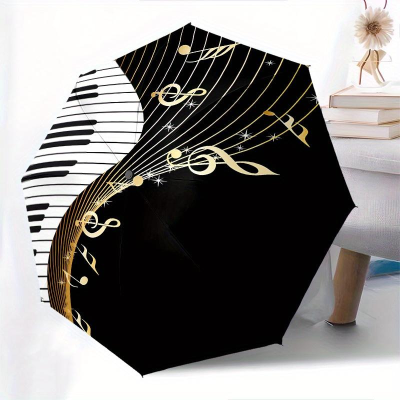 Piano Keys, Musical Notes Theme 8 Bone Hand Automatic Folding Umbrella, Compact and Portable Design, A Perfect Gift for Birthday, Christmas