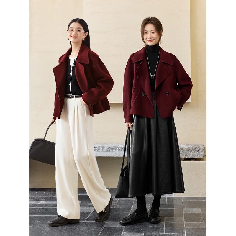 Women's Elegant 100% Wool Double-Faced Trench Coat
