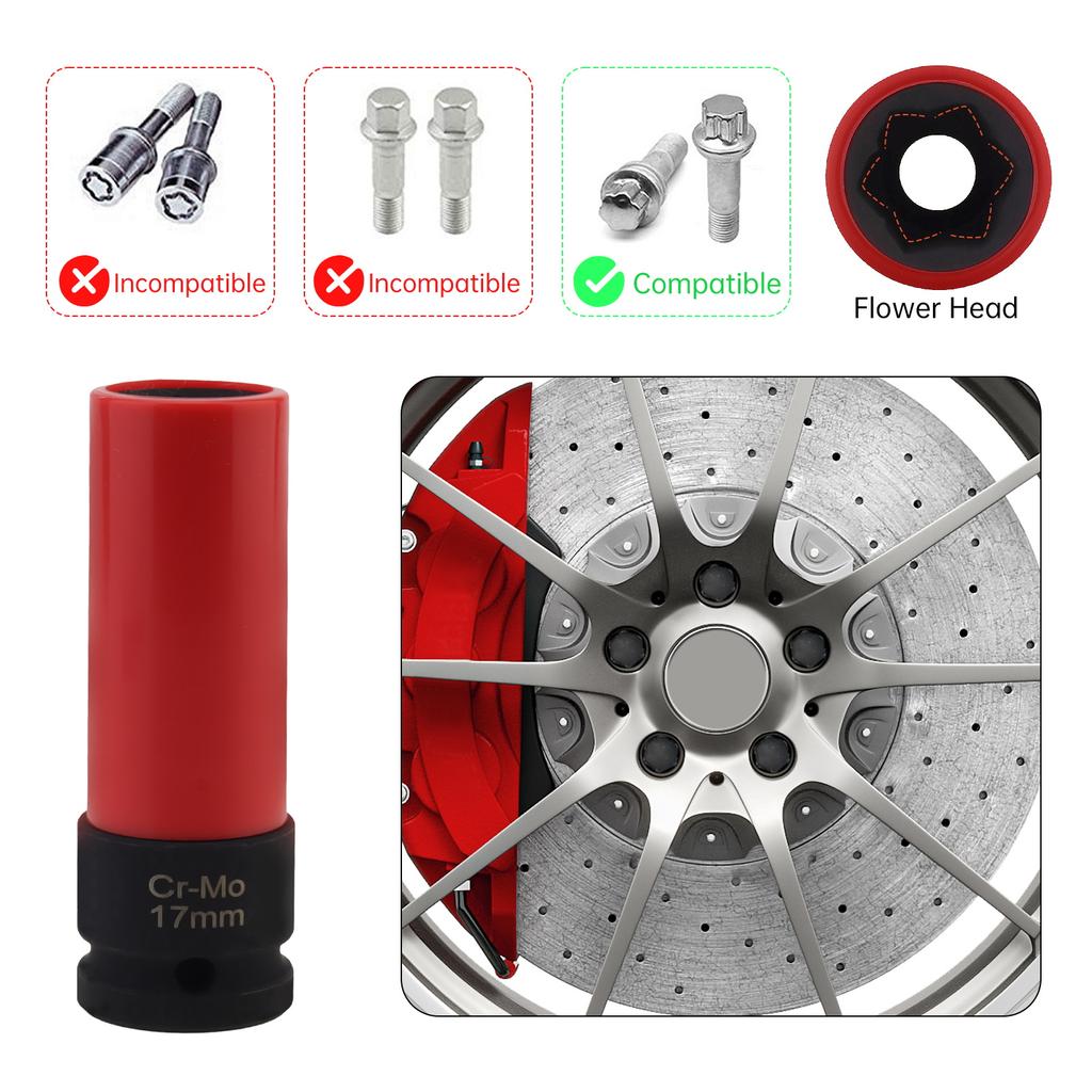 17mm 1/2 Inch Drive Chromium Molybdenum Steel Lug Nut Remover Socket Anti-Theft Smart Cover
