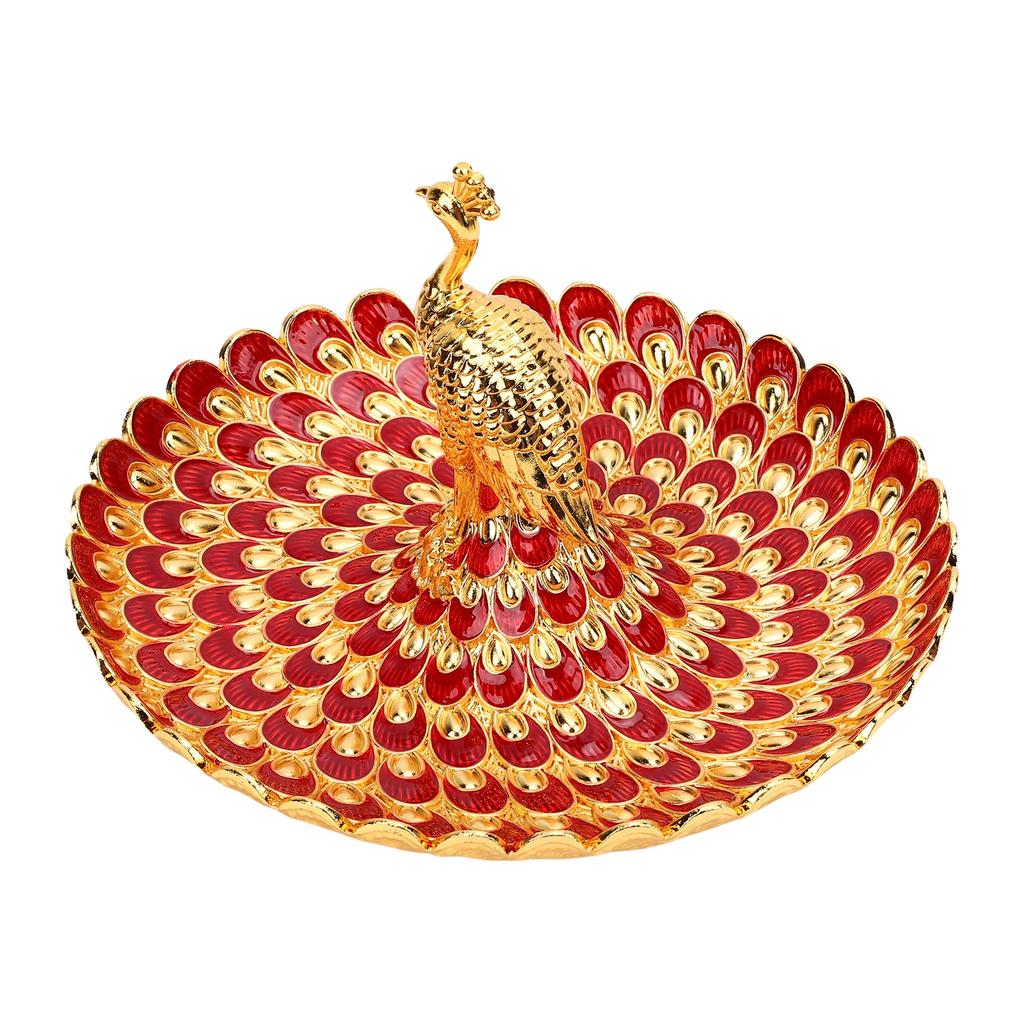 Tavă Rotundă de Servire Formă Păun Farfurie Metalică pentru Gustări Fructe Deserturi Depozitare Decor Masă Acasă Bufet Hotel Bar