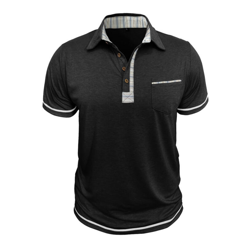 Men's Short Sleeve Polo Shirt Solid Color Casual Tops Breathable Business T-Shirt for Summer