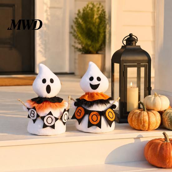 Non-woven Halloween Ghost Figurines Faceless Ornament, Cute Cloth Fabric Ghosts Table Autumn Tiered Tray Decor Decoration, BOO Banner Stuffed