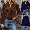 Women's Fashion Casual Solid Color Print Long Sleeve V Neck Blouses & Shirts