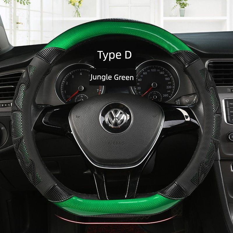 

Four Seasons New Universal Car Steering Wheel Cover 3D Massage Fashionable Breathable Honeycomb Style D-Shaped Car Handle Cover Jungle Green-D Type
