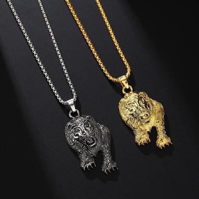 Colar Punk Cabeça de Leão em Aço Inoxidável - Corrente de Suéter Hip Hop Masculina Tendência