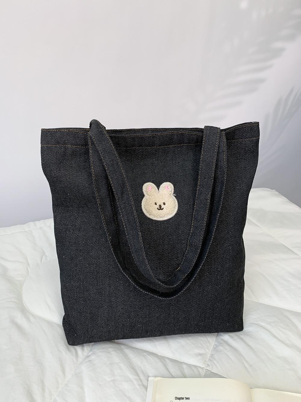 

Трансграничная джинсовая сумка через плечо с вышивкой мультяшного медведя и кролика - Милая студенческая сумка/рюкзак