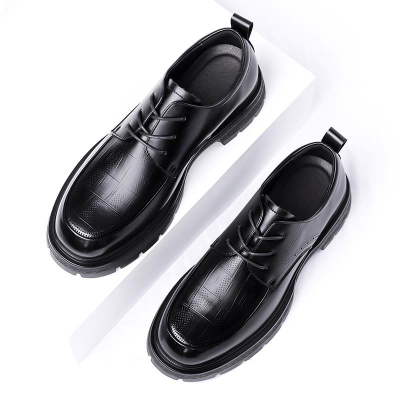 Fashion Thick Bottom Leather Oxfords Shoes Outdoor Men Dress Shoes Brogue Lace Up Mens Casual Shoes Comfy Formal Dress Footwear Sneakers