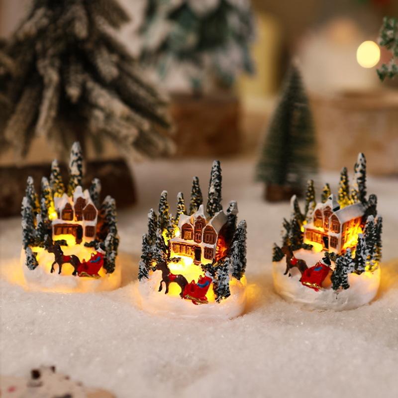 Christmas Decorations Resin House Luminous Ornaments Christmas Tree Micro Landscape Christmas Small House Christmas Gift