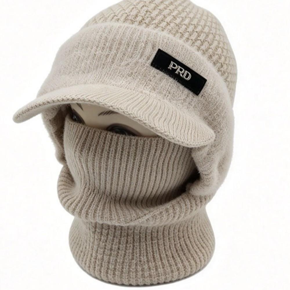 Cold Proof Brimmed Knitted Balaclava Polyester Fleece Lined Winter Knit Balaclava For Men