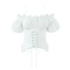 2026 Chic Puff Sleeve Embroidered Camisole: Retro Off-Shoulder, Sexy Open Back Top