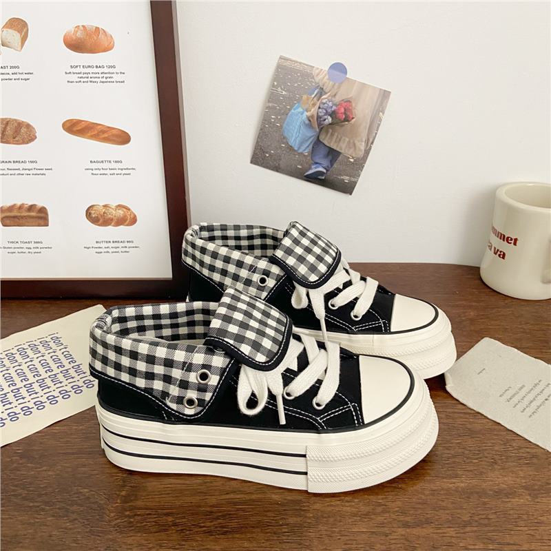 Red platform high-top cloth shoes girls new chic versatile niche explosion super fire casual two wear board shoes