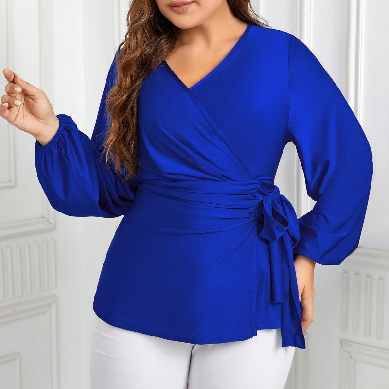 Women's Tie Tops Long Sleeve Loose Tie Plus Size Shirt