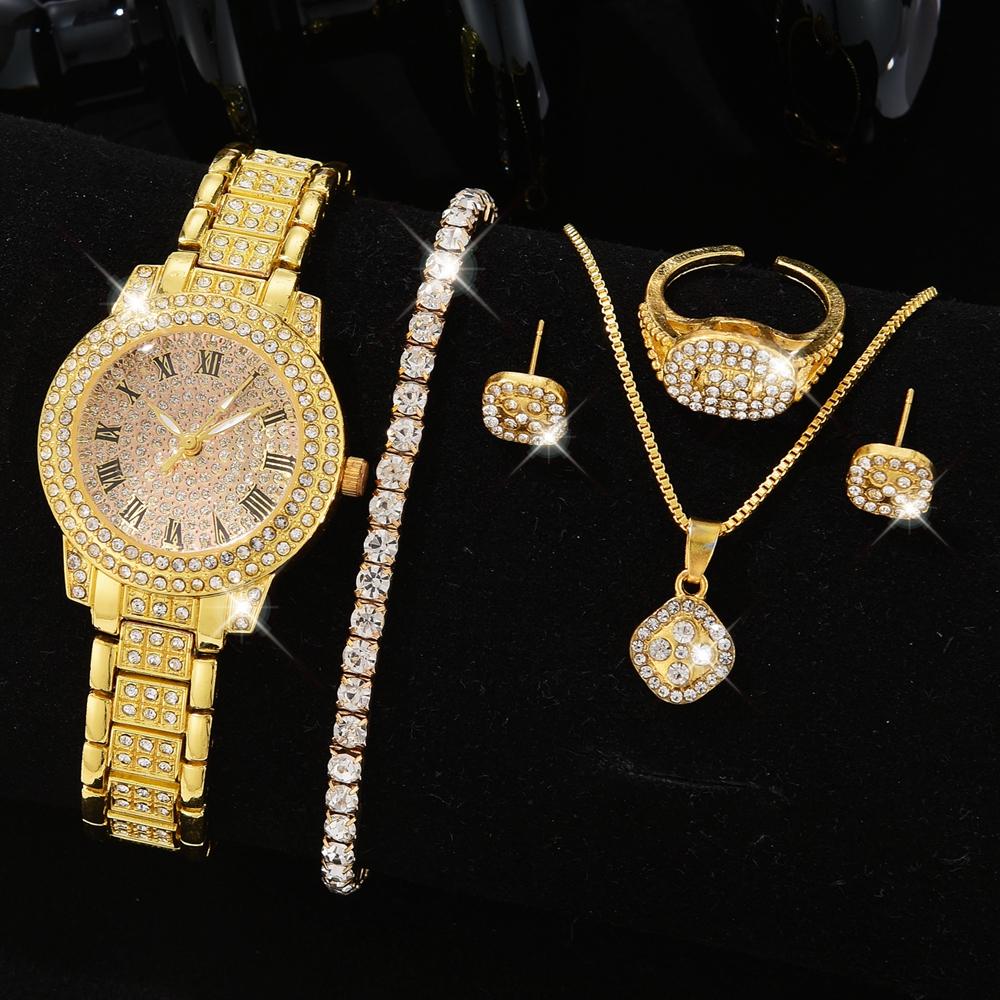 6PCS/SET Silver Women's Watch Business Leisure Element Watch Luxury Dial Quartz Watch Jewelry Set Gift For Her