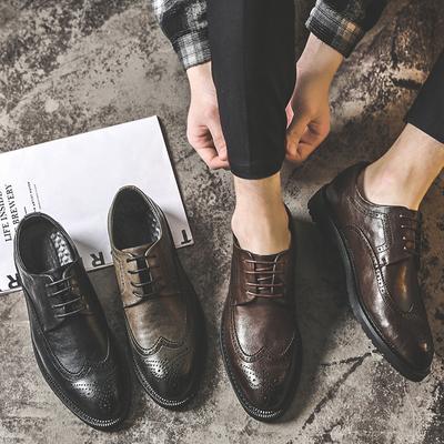 Men'S Shoes Spring And Summer Business Dress Lace-Up Leather Shoes Brock Carved Pointed Men'S Leather Shoes Px62-J