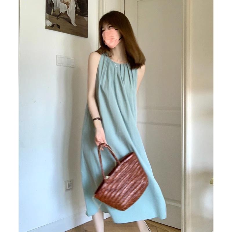 French backless sleeveless vest dress women's summer niche design sense neck sling long skirt texture advanced sense