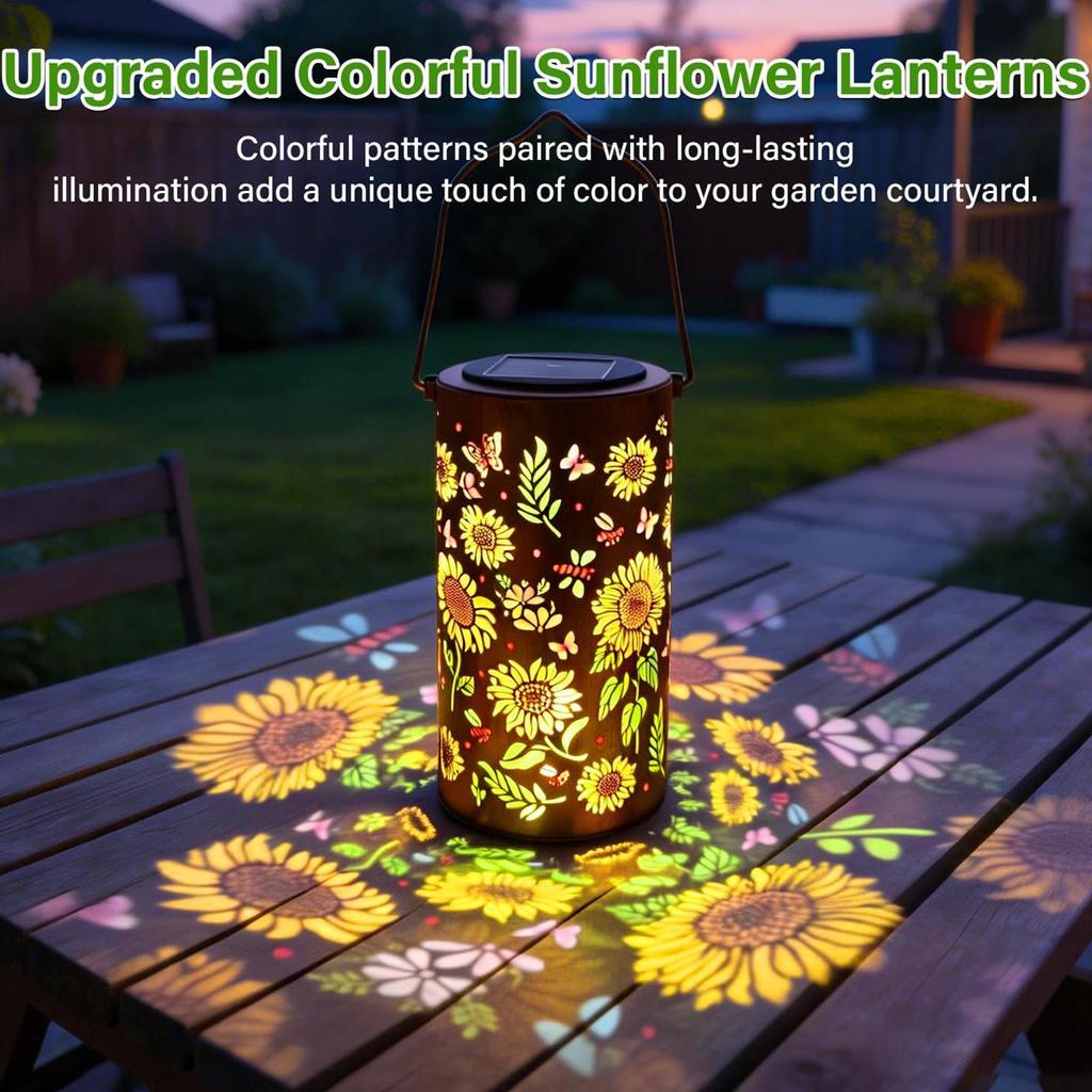 Sunflower Solar Lantern Waterproof Metal Hangable Garden Light Colorful Projection Yard Decor Outdoor Lawn Patio Hanging Lamp