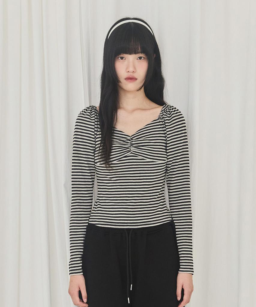 Alkialka Heart-Neck Long Sleeve (Stripe Black)