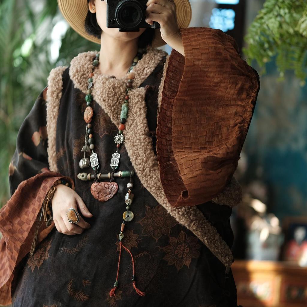 Johnature Women Chinese Coats Print Floral Patchwork Warm Winter Vintage Female Coats