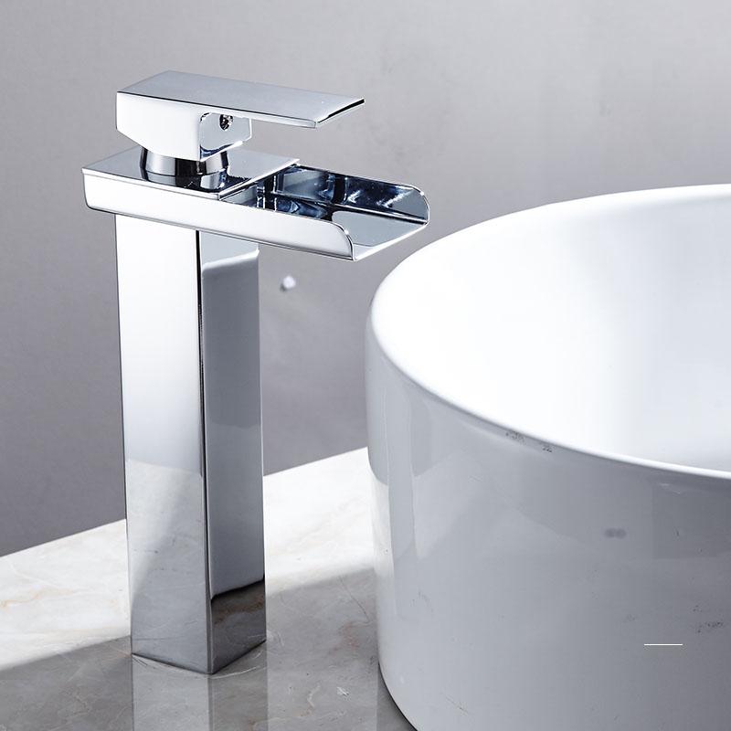 Square Waterfall Basin Sink Faucet Chrome/Black Brass Bathroom Basin Faucet Mixer Tap Hot and Cold Sink Faucet Toilet Faucet