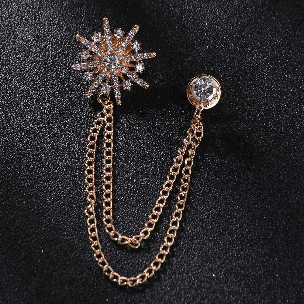Rhinestone Star Tassel Brooch Tassel Chain Suit Collar Pin Suit Lapel Pin Ceremony Banquet