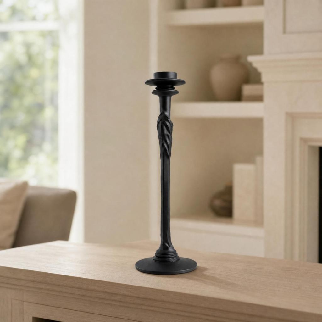 Black Pedestal Candle Holder with Round Base Sturdy for Entryway
