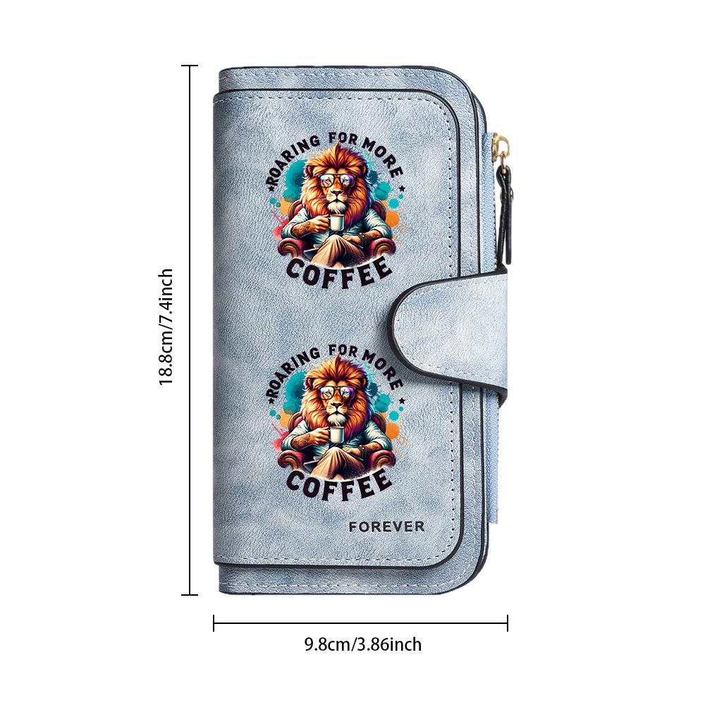 Lion Print Coffee Lover Fashion Long Wallet