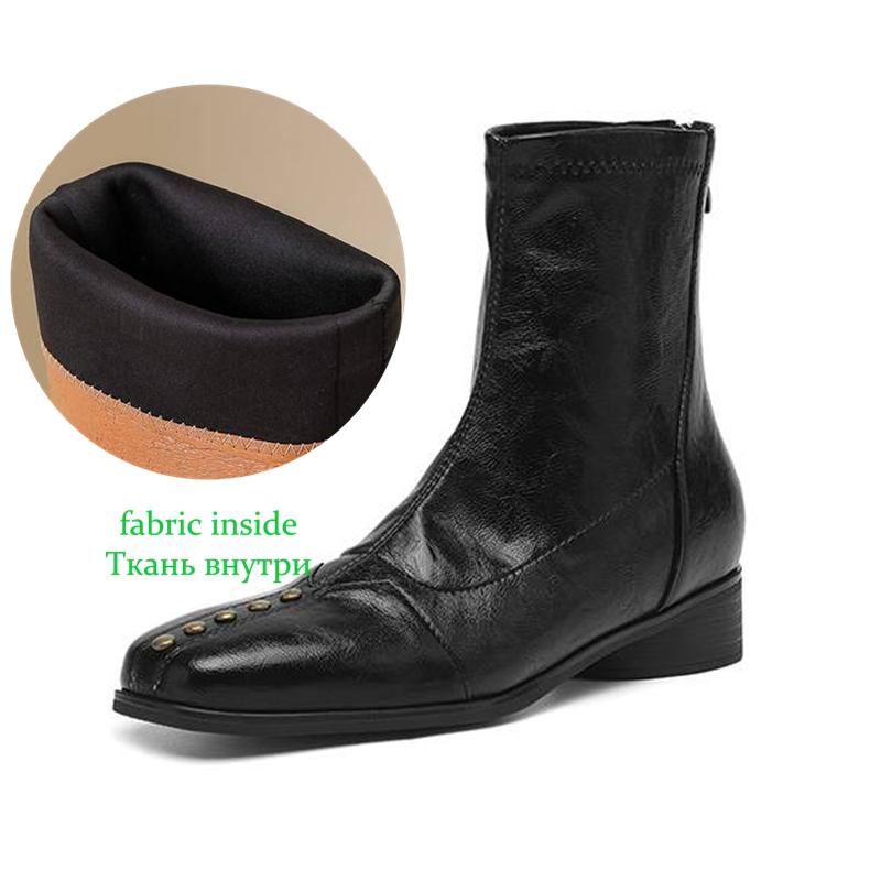 Krazing Pot Microfiber Winter Square Toe Modern Size 33 Boots Size 43 Metal Rivets Med Heels Zipper Women Ankle Boots